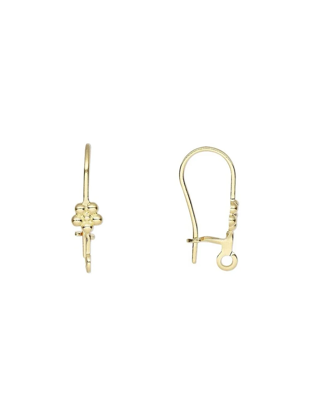 Gold 14K Plated Kidney Earwire Earring Hooks Findings with Flower 10 pcs